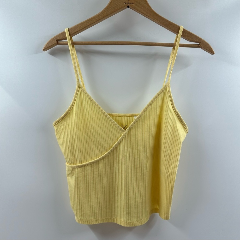 Basics by PacSun Yellow Ribbed Cropped Tank Top – V-Neck, Size Medium